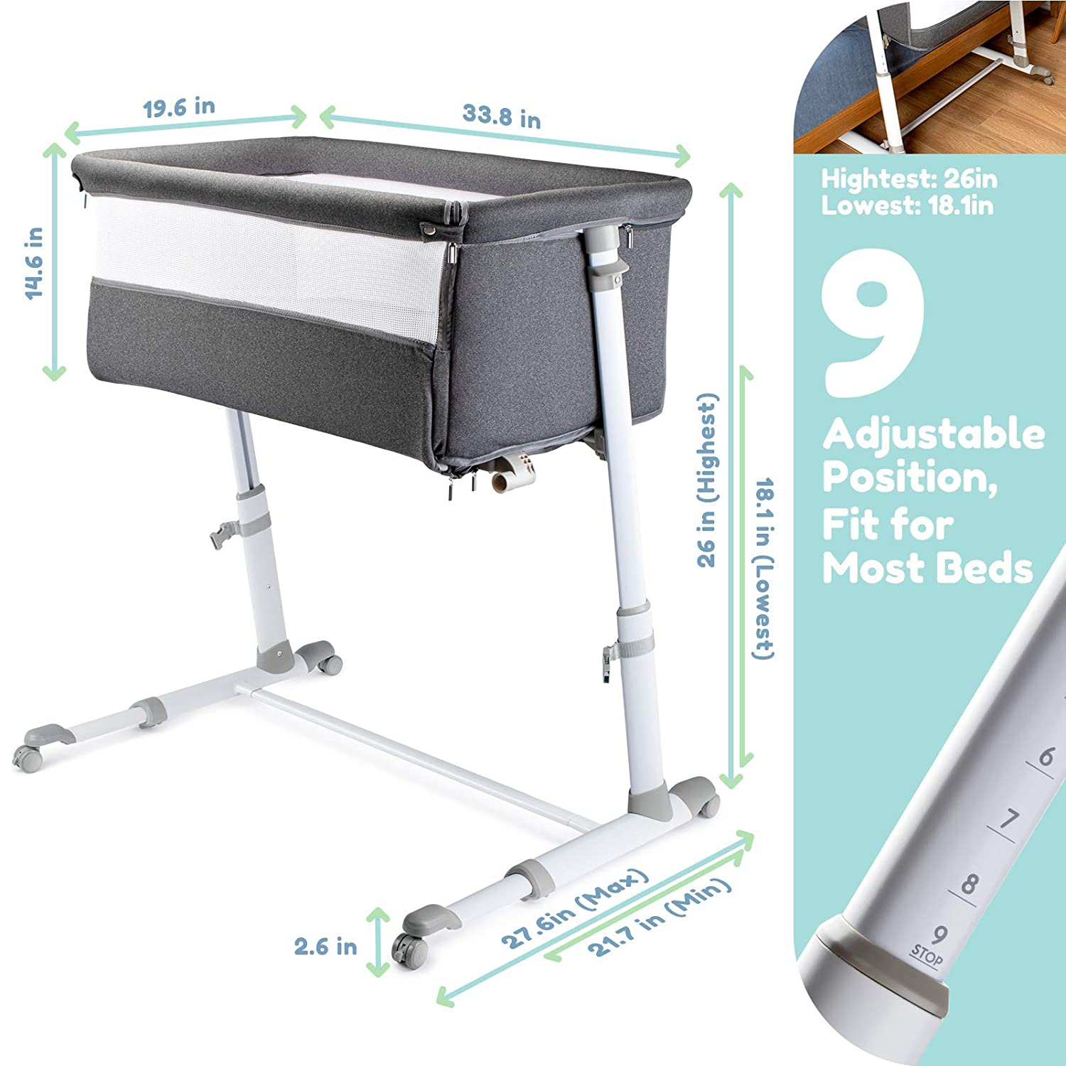 Bedside Bassinet with Wheels